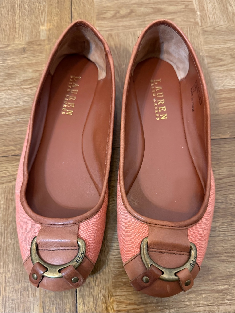 Lauren Ralph Lauren Coral Canvas Ballet Flats with Brushed Gold Accent